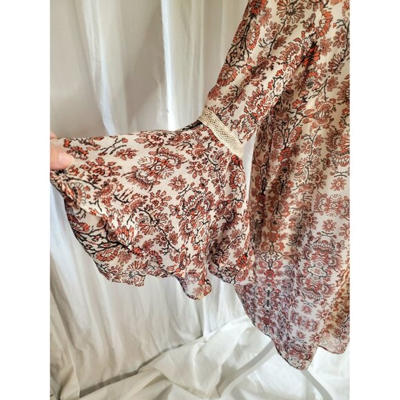 Gibson Latimer Shift Dress Boho Fall Medium Floral Hippie Cowgirl Bell Sleeves - Picture 8 of 16